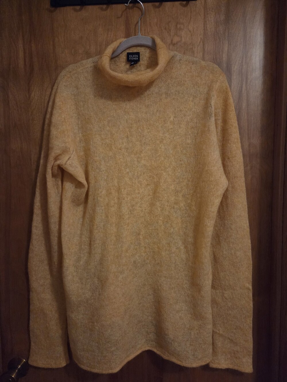 Eileen Fisher Gauzy Lightweight Wool Blend Sweater Womens L Orange/yellow